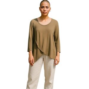 We The Free Top Womens Size M Olive Khaki Faux Wrap Boho Lagenlook Minimalist